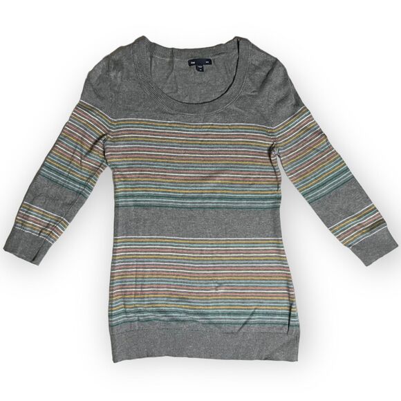 Gap Women's "Crazy" Gray & Multicolor Stripe Round Neck Pullover Sweater Size XS - Picture 1 of 12